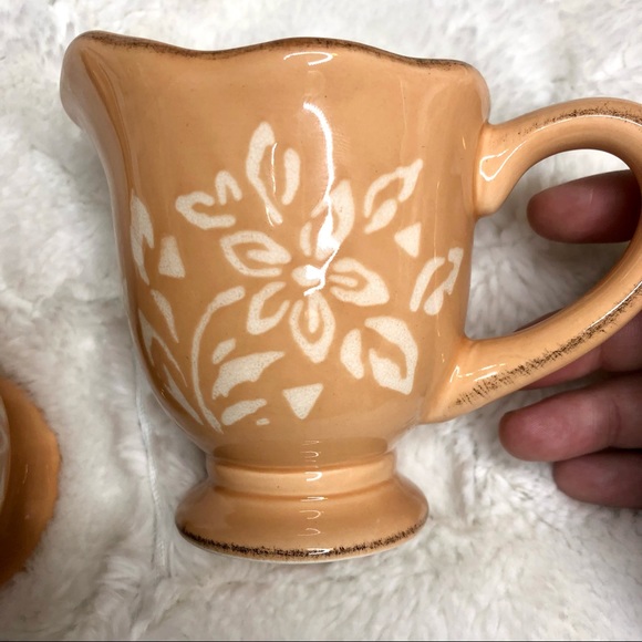 Cottagecore Style Bella Casa by Ganz Creamer & Sugar Set, Peach White Flowers - Picture 2 of 12